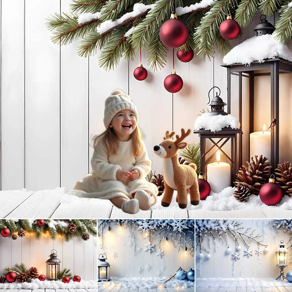 

MOON.QG Christmas 2025 Background Photography White Snowflake Wooden Candle Custom Backdrop Photo Studio Portrait Shooting Props
