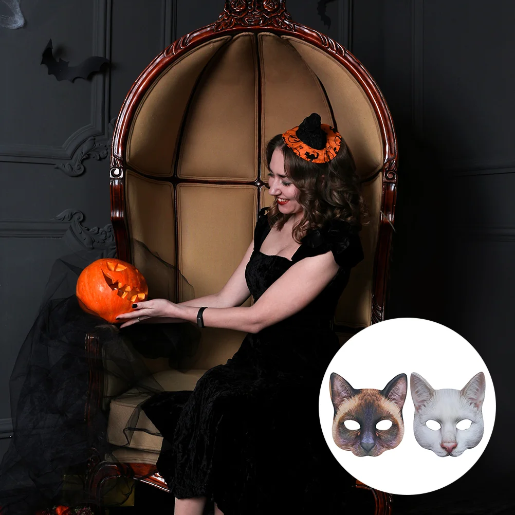 2 Pcs Printed Animal Cat Mask Face Novel Headwears Horror Masks Covers Nutcracker