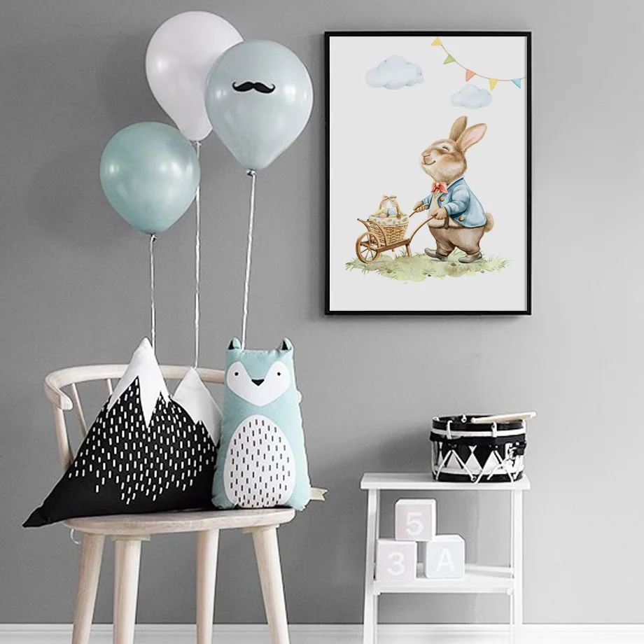 Cartoon Rabbit Nordic Posters And Prints Woodland Farm Animals Canvas Painting Bunny Nursery Wall Art Baby Kids Room Home Decor