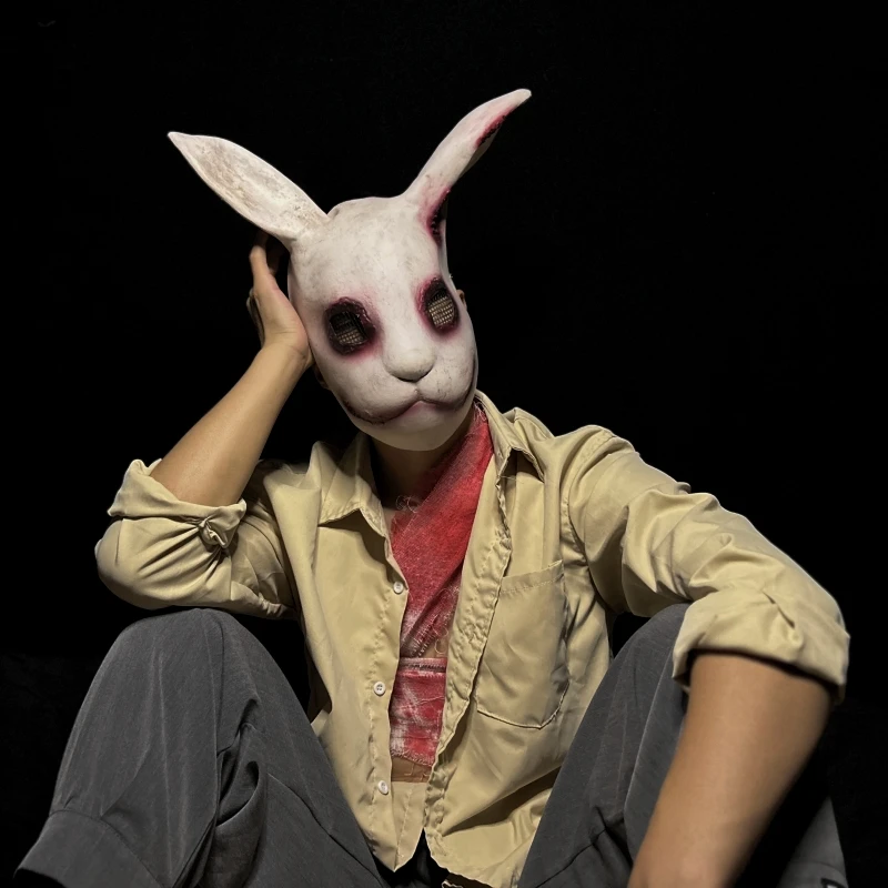 Bloody Bunny Horror Cosplay Mask for Men Half Face Latex Rabbit Scary Mask Dress Up Party Masquerade Terror Creepy Cosplay Props