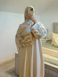 Abaya en lin de coton brodé pour femmes musulmanes, hijab turc de Dubaï, vêtements islamiques, caftan de Ramadan, robe fermée décontractée