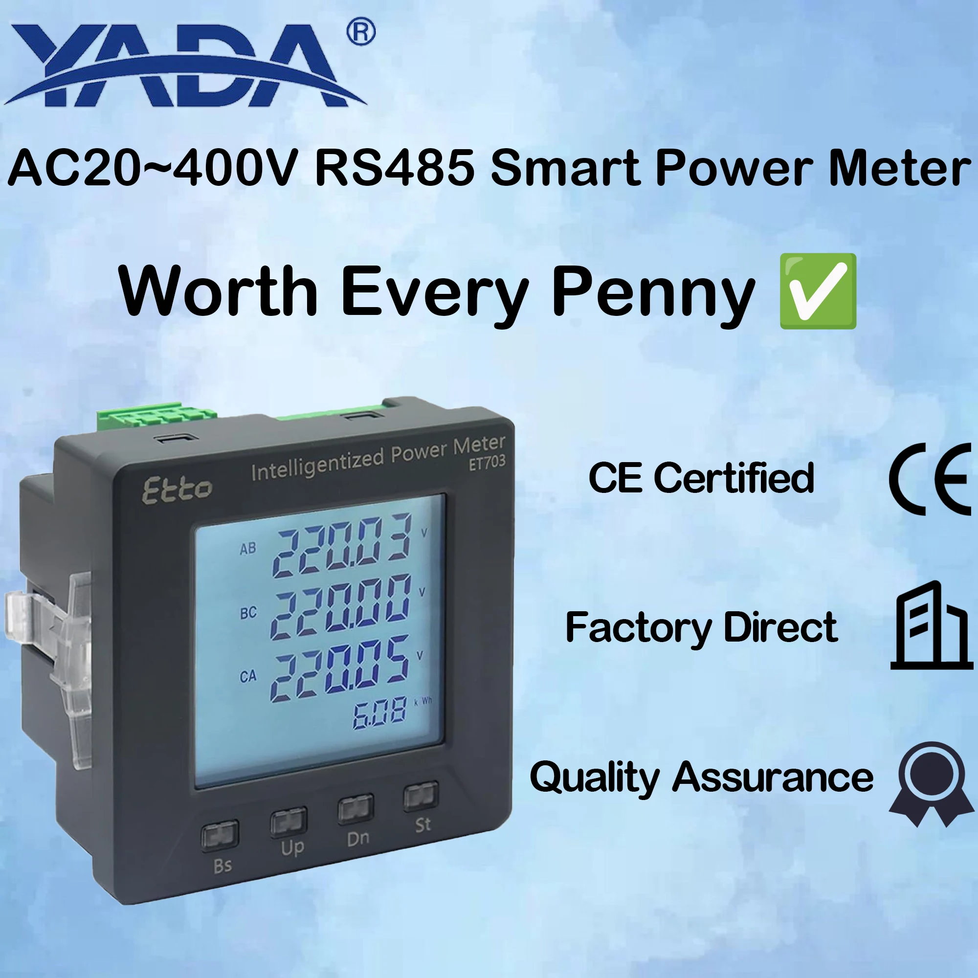 

Three-Phase Smart Power Meter AC20~400V, Class 0.5 Accuracy, LCD Display with RS485 Modbus for Energy Monitoring