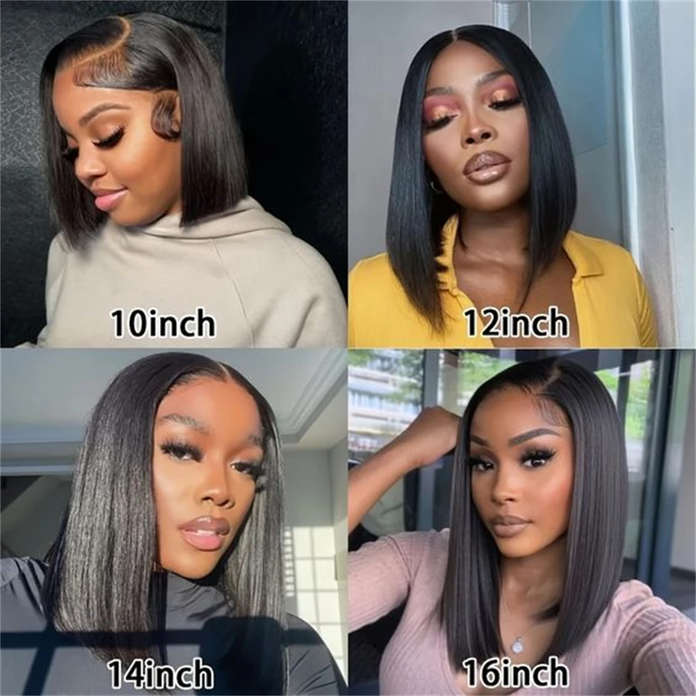 200% Brazilian Bone Straight Short Bob 13x4 Lace Frontal Human Hair HD Transparent Lace Front Wig Bob Wig For Black Women