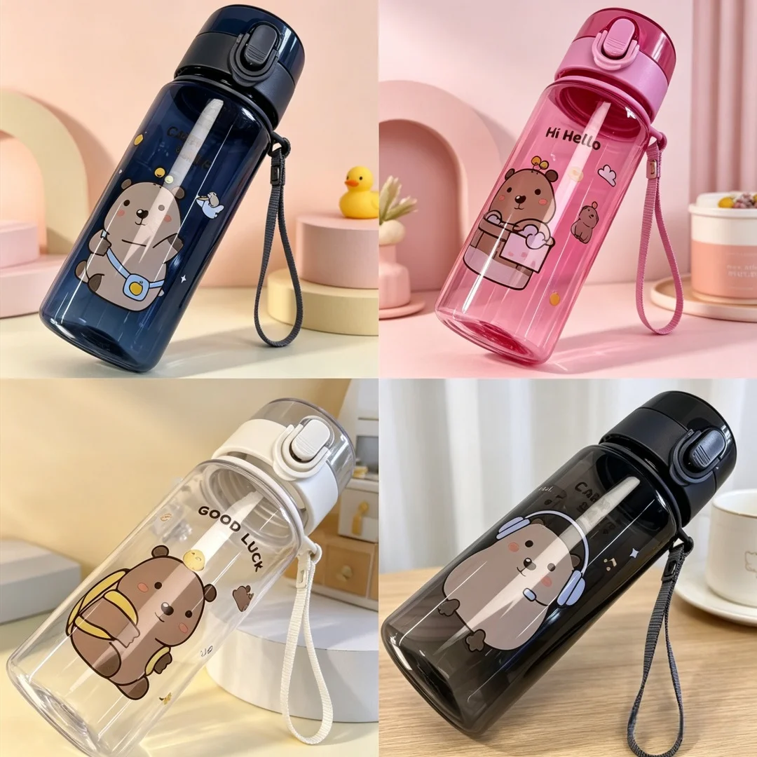 Cartoon Capybara Pattern Transparent Water Cup, BPA-Free Leak-Proof Kids Water Bottle,Mini Portable Home Use, Small Practical