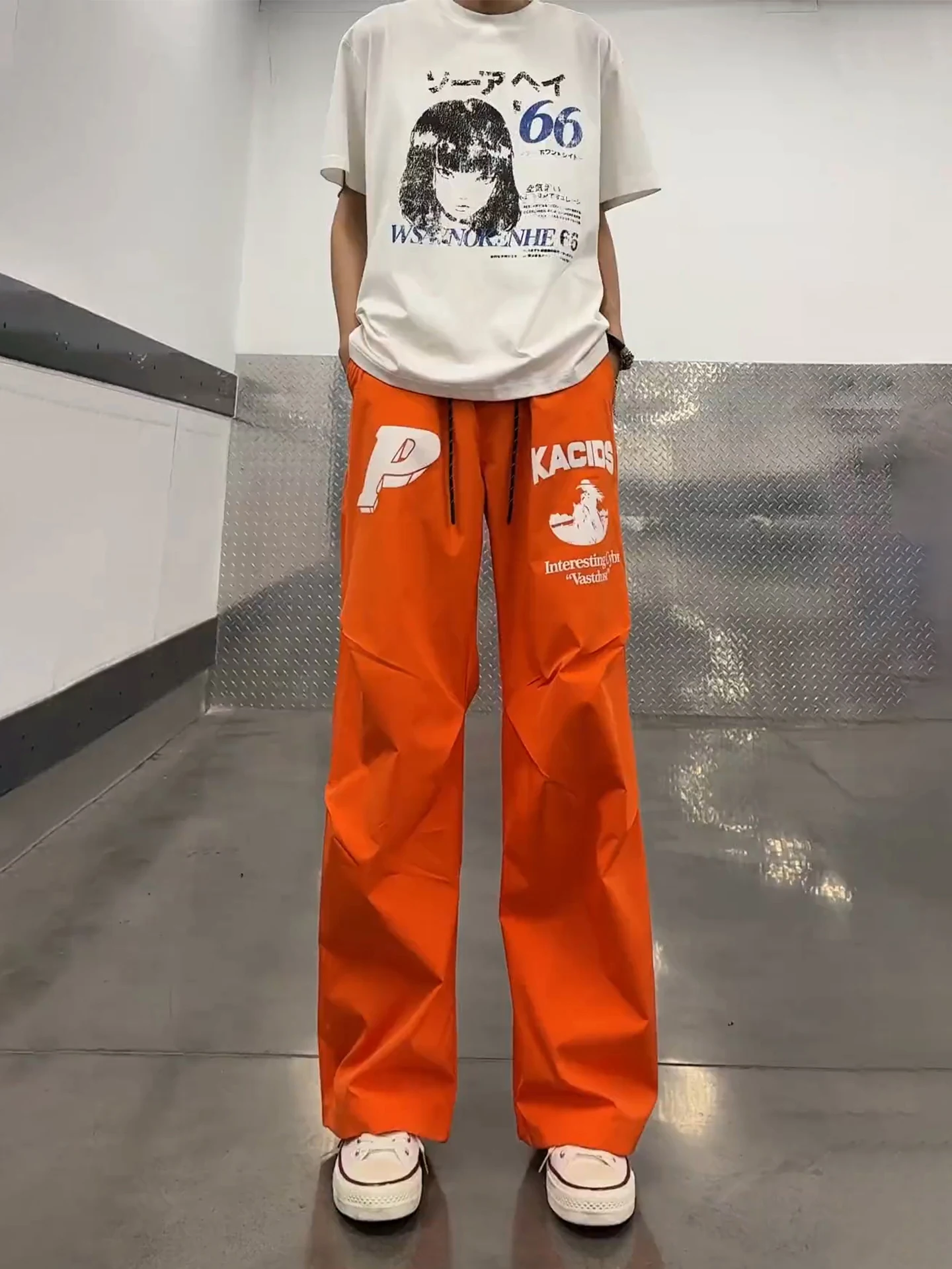 Dopamine Orange Yellow Ice Silk Quick Dry Summer Thin Folded Paratrooper Casual Straight Leg Sports Pants for Men