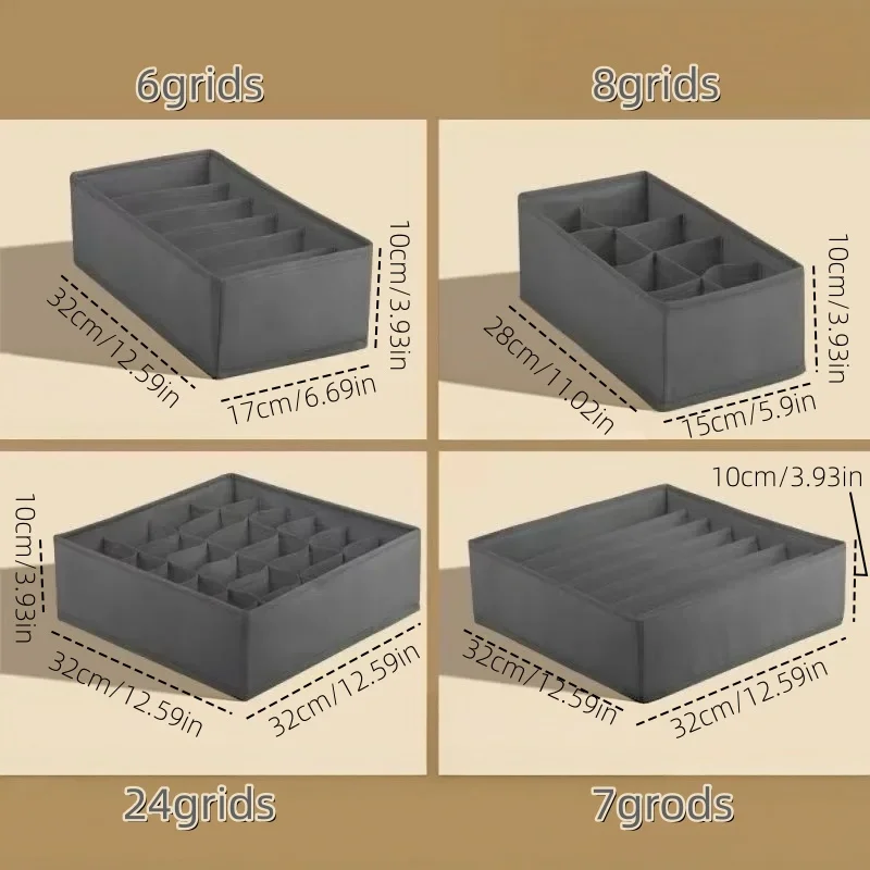 6/7/8/24 Grids Foldable Fabric Underwear Drawer Organizers Dividers for Bras Briefs and Socks Baby Dresser Storage Dividers Bins