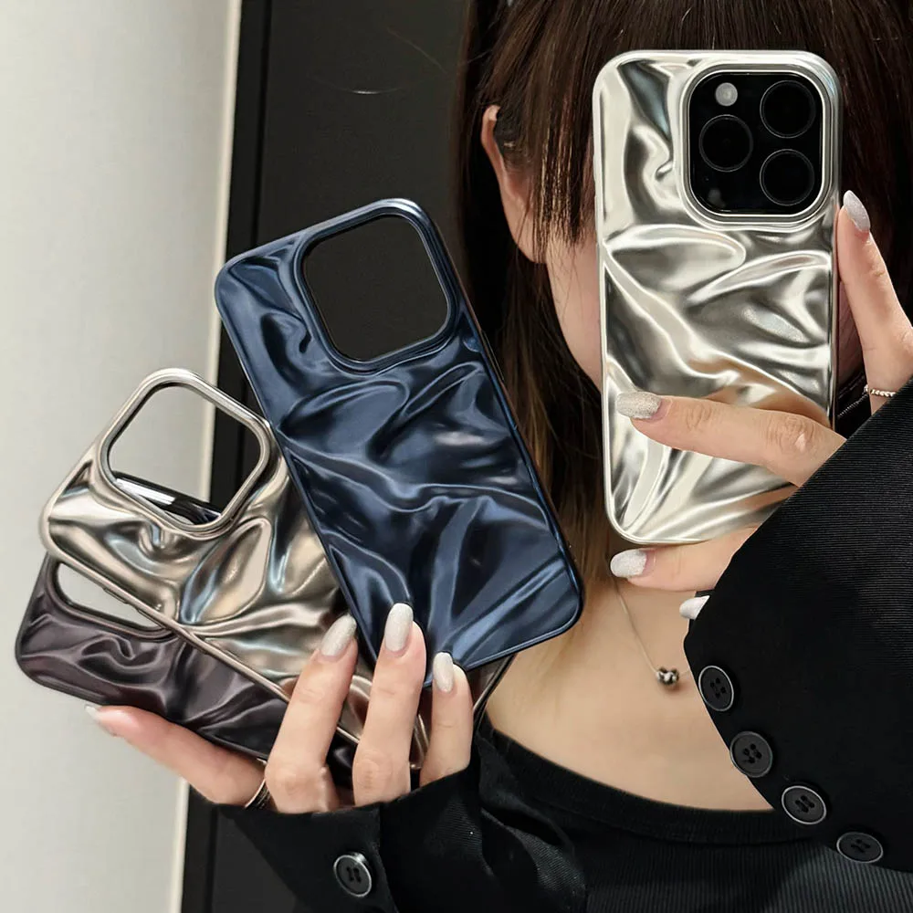 Luxury 3D Fold Wrinkle Case For iPhone 17 Air 16 Plus 15 14 13 12 Pro Max 11 Soft TPU Bumper Protection Phone Back Cover