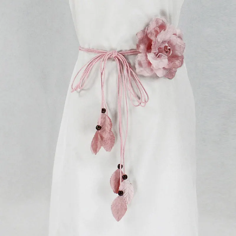Ceinture fine tressée à pampilles pour dames, ceinture longue, élégante, faite à la main, grande fleur décorative, décontractée, nouée, robes JOFor