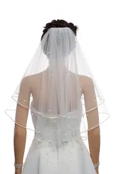 2T 2 Tier Ribbon Edge Center Gathered Beaded Bridal Veil 2023