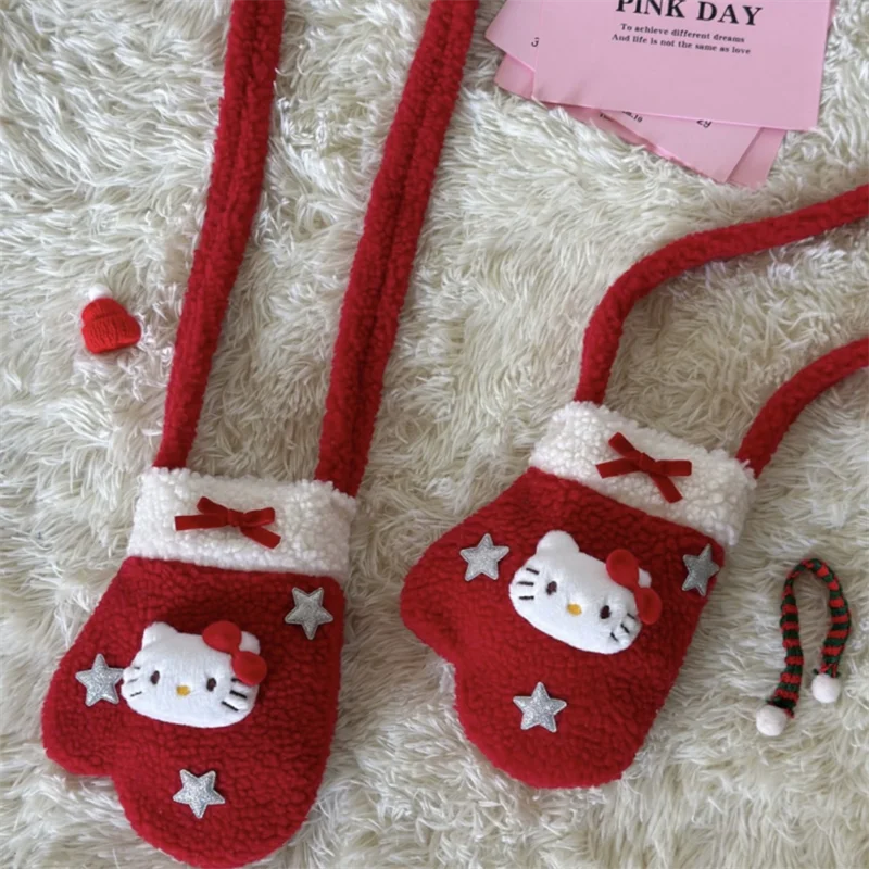 

Super Cute Sanrio Hello Kitty Gloves Bag Christmas Party Matching Decorations Crossbody Bags Storage Bag Candy Bag Home Decor