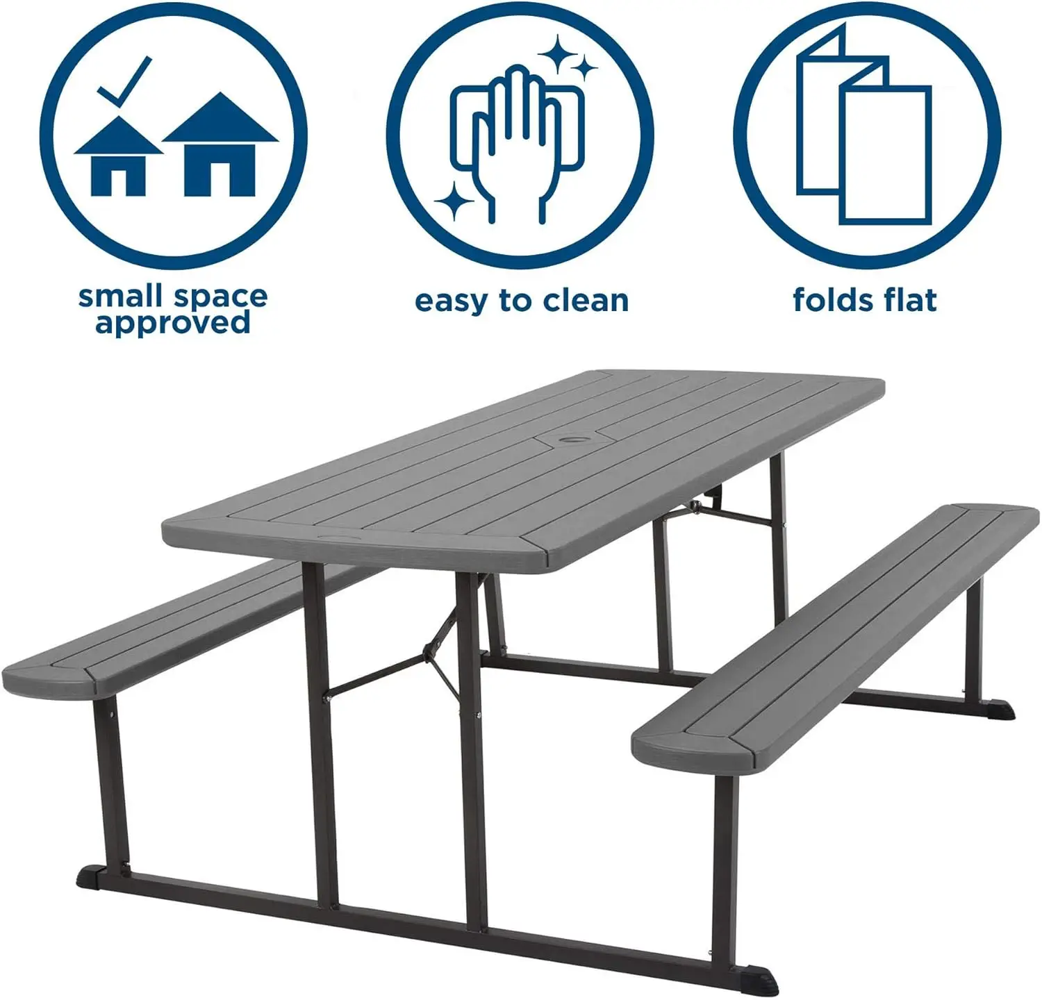 COSCO Outdoor Living 6 ft. Folding Picnic Table, Dark Gray Wood Grain Resin with Gray Steel Legs