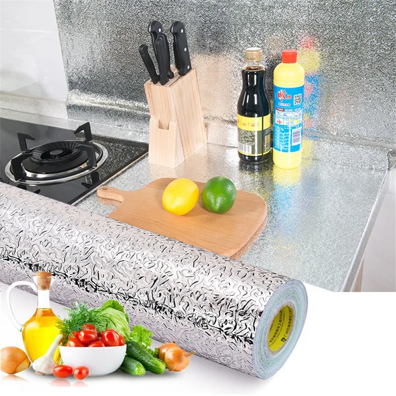 

40cm High Temperature Resistant Aluminum Foil Paper Stickers Oil Resistant Waterproof Wall Stickers for Kitchen Cabinets Stoves