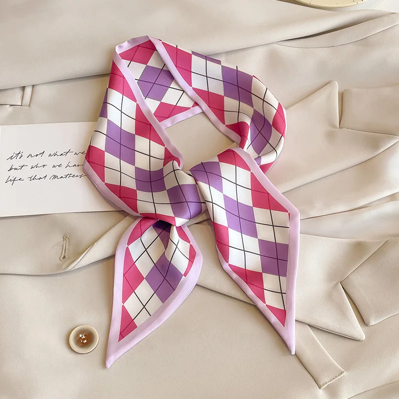 French Purple Small Long Silk Scarf Women's Versatile Headband Hair Tie Thin Narrow Tie Bag Ribbon Streamer Scarf