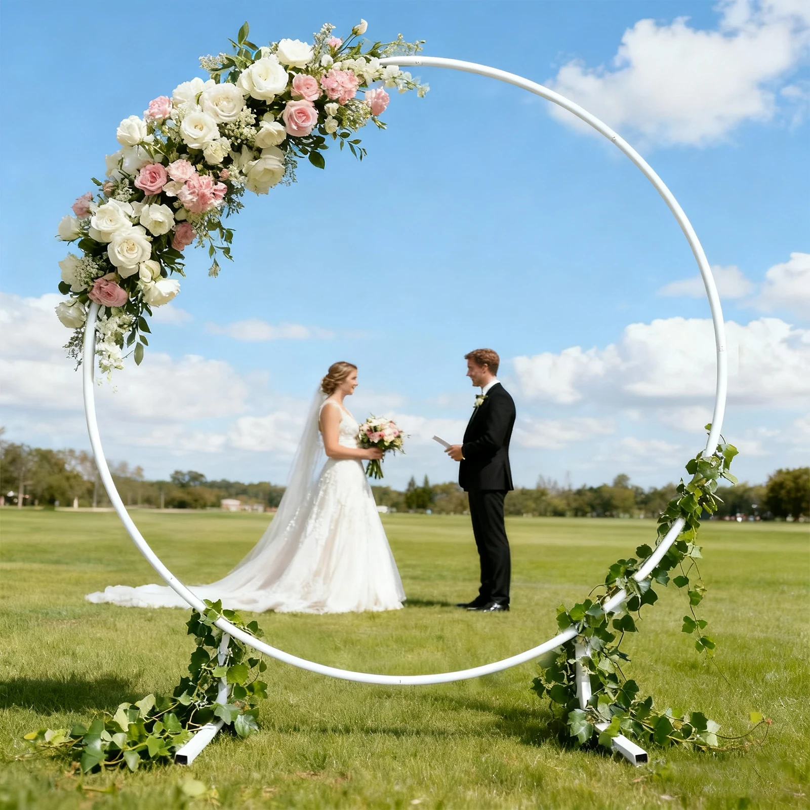 Support d'arche de mariage rond en métal, support polyvalent pour ballons et toile de fond, idéal pour la décoration de mariages, anniversaires et baby showers
