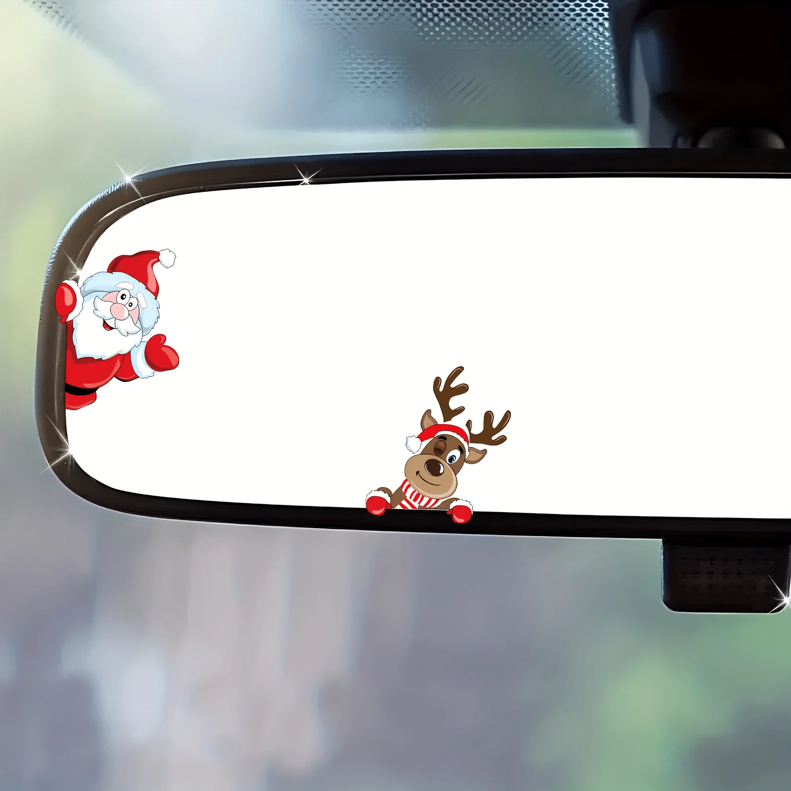 

1set 2D Flat Santa & Reindeer Rearview Mirror Vinyl Sticker, Christmas Decal for Cars, Motorcycles & Windows