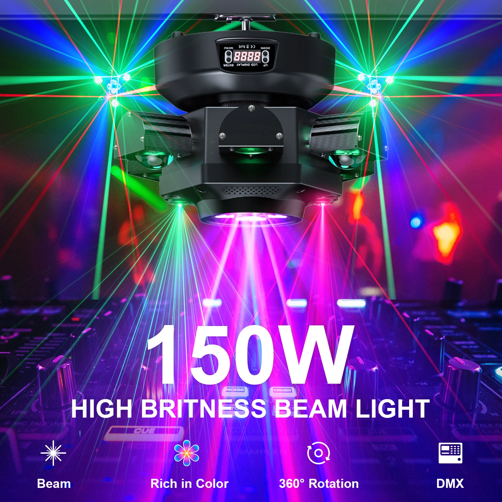 Yiflamefly-luces LED con cabezal móvil para DJ, iluminación de escenario de 150W 4 en 1, 6 brazos, RGBW, DMX512, para fiesta de boda, discoteca, KTV, boda