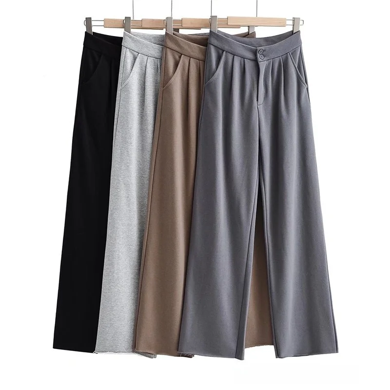 Luźne spodnie damskie z szerokimi nogawkami, spodnie z wysokim stanem, długie spodnie w stylu streetwear, wygodne, luźne spodnie sportowe.