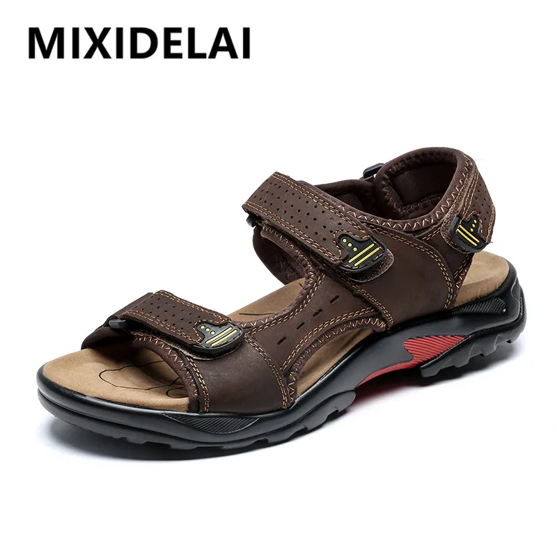 MIXIDELAI Casual Men Genuine Leather Soft Sandals Comfortable Beach Shoes High-Quality Men Roman Summer Men Sandals Size 38~48