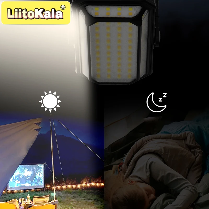 1-10 حزمة LiitoKala COB فانوس التخييم بالطاقة الشمسية 10000 مللي أمبير بطارية نوع C/شحن بالطاقة الشمسية 130 ساعة وقت التشغيل IPX4 مقاوم للماء #2
