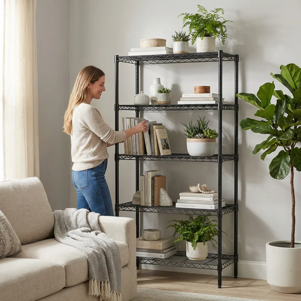 

5-уровневый регулируемый металлический стеллаж для хранения с проволочными полками, усиленный, для кухни