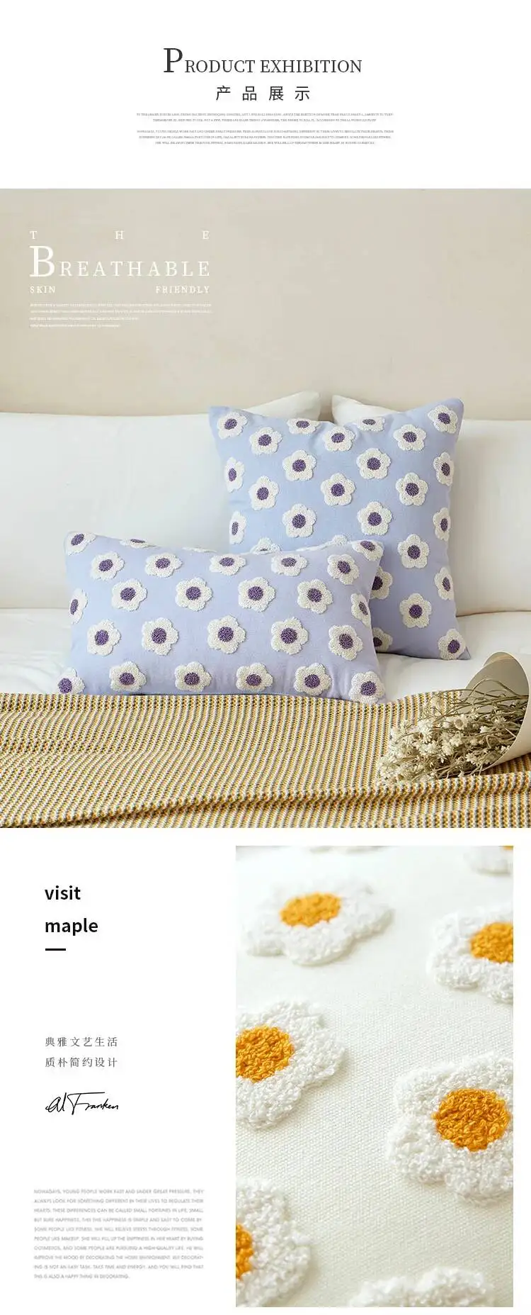 Nordische bestickte Gänseblümchen-Kissenbezüge, Boho-Blumenmuster, moderne dekorative Kissenhüllen für Sofa, Bett, Wohnzimmerdekoration – Detail 7