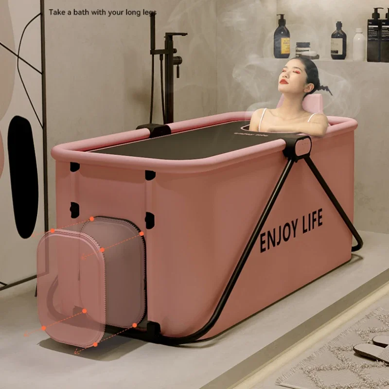 Whole Body Portable Adult Bathtub Thickened Retractable Bathroom Barrel with Cover Folding Bucket for Home Spa Experiences