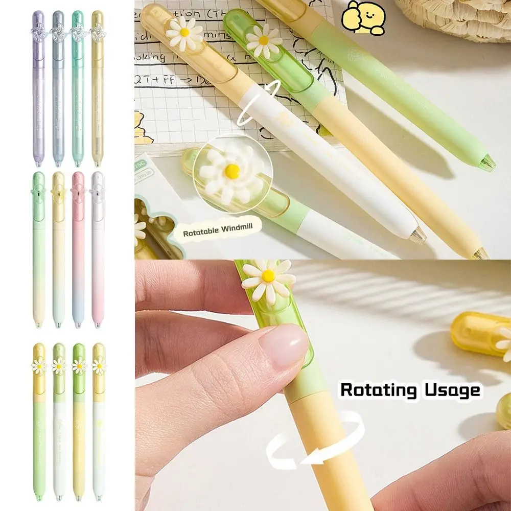 4PCS 0.5mm Black Ink Gel Pen Rotatable Windmill Decor ST Tip Neutral Pen Quick Drying Rotate Using Ballpoint Pen Students