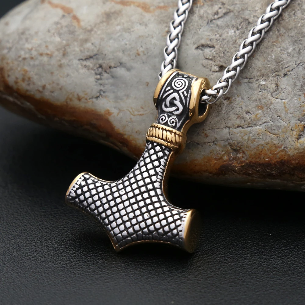 Vintage Punk Stainless Steel Thor Hammer Mjolnir Vikings Pendant For Men Women Nordic Viking Amulet Necklace Biker Jewelry Gifts