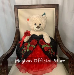 Enlace especial de novia negra de México para vestido personalizado de oso de peluche de quinceañera exquisitos apliques de volantes rojos personalizados