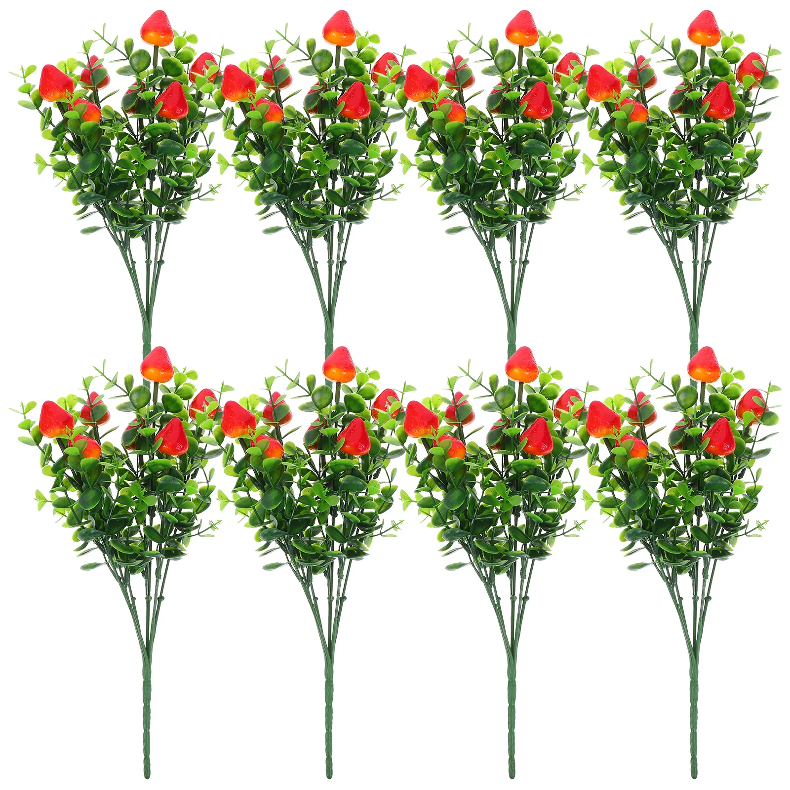 

8pcs Artificial Eucalyptus Stems Faux Green Leaves Fruit Bouquet Home Office Decor No Maintenance Bunches Fake Strawberry