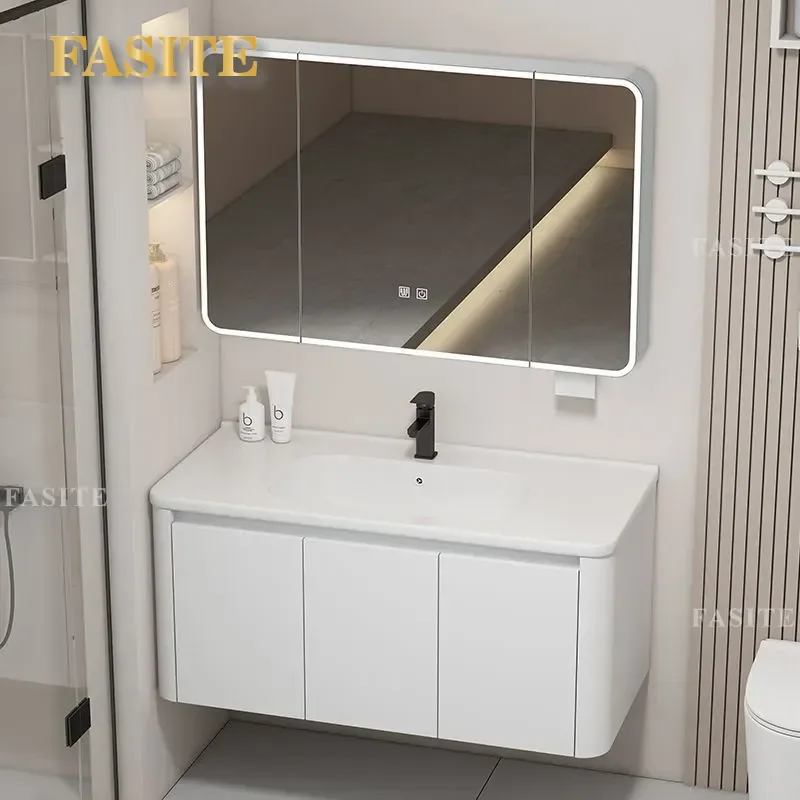 For Bathroom Thickened Honeycomb Aluminum Wash Basin Cabinet Ceramic Integrated Sink Rounded Corner Vanity Unit Modern