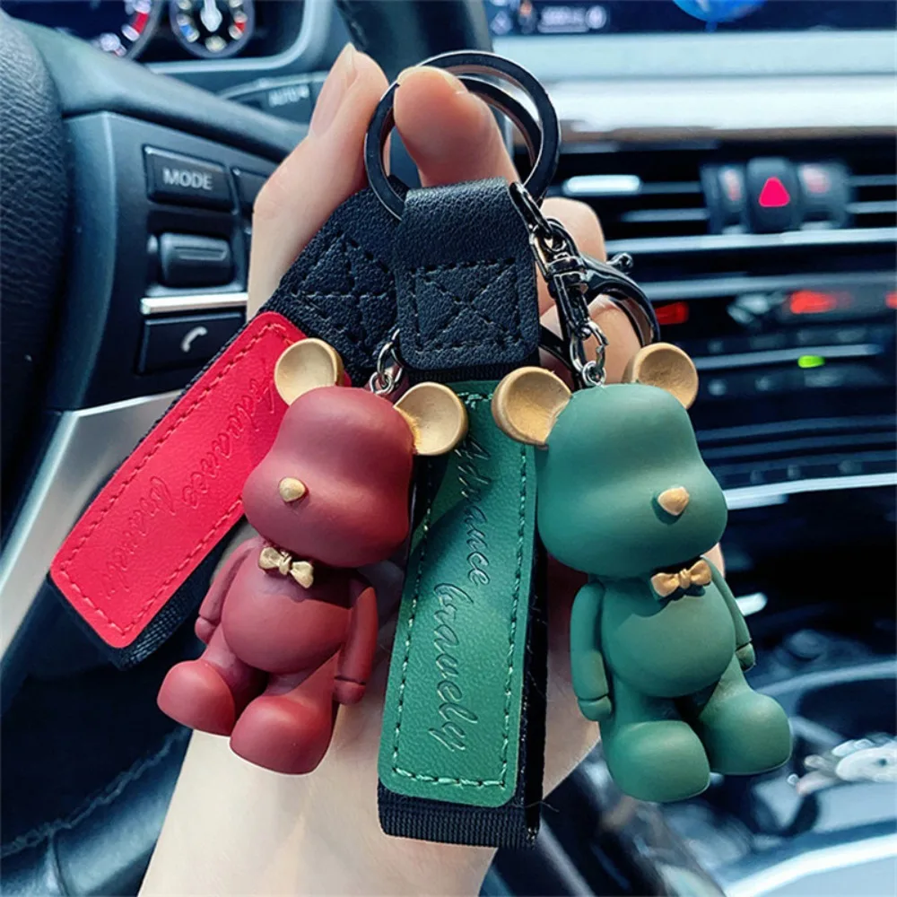 New Simple Fashion Cute PVC Bow Tie Bear Keychain Kawaii Cartoon Animal Keychain Cute Bag Pendant Keychain Car Key Ring Charm