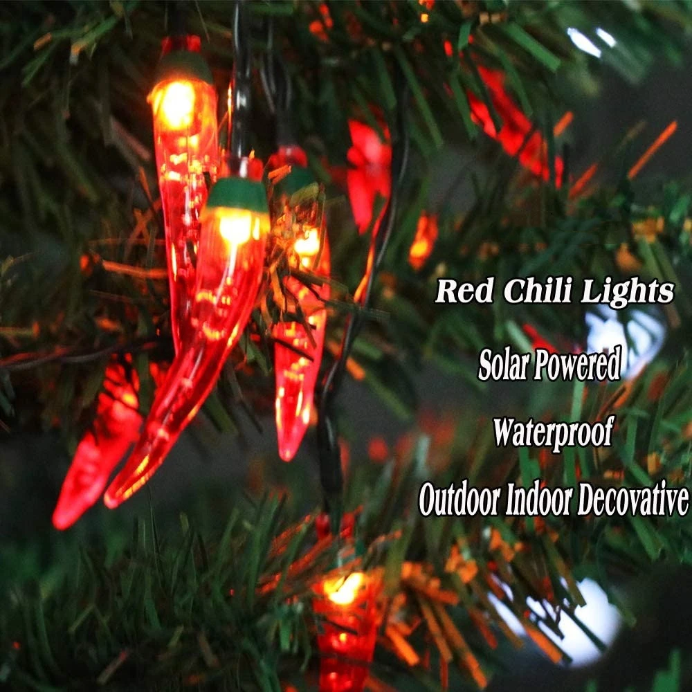 5/7/12M LED Solar Red Chili Lights Outdoor Garden Decorative Light Christmas Pepper String Lights Wedding Party Holiday Decor