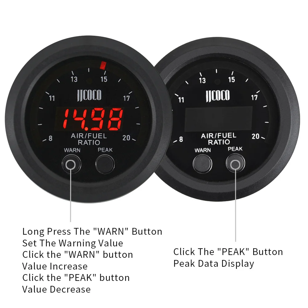 Air Fuel Ratio Gauge Ultra-Thin Round 52MM S-Serie LED Digital Display With Wideband Sensor 12V Black - view 2
