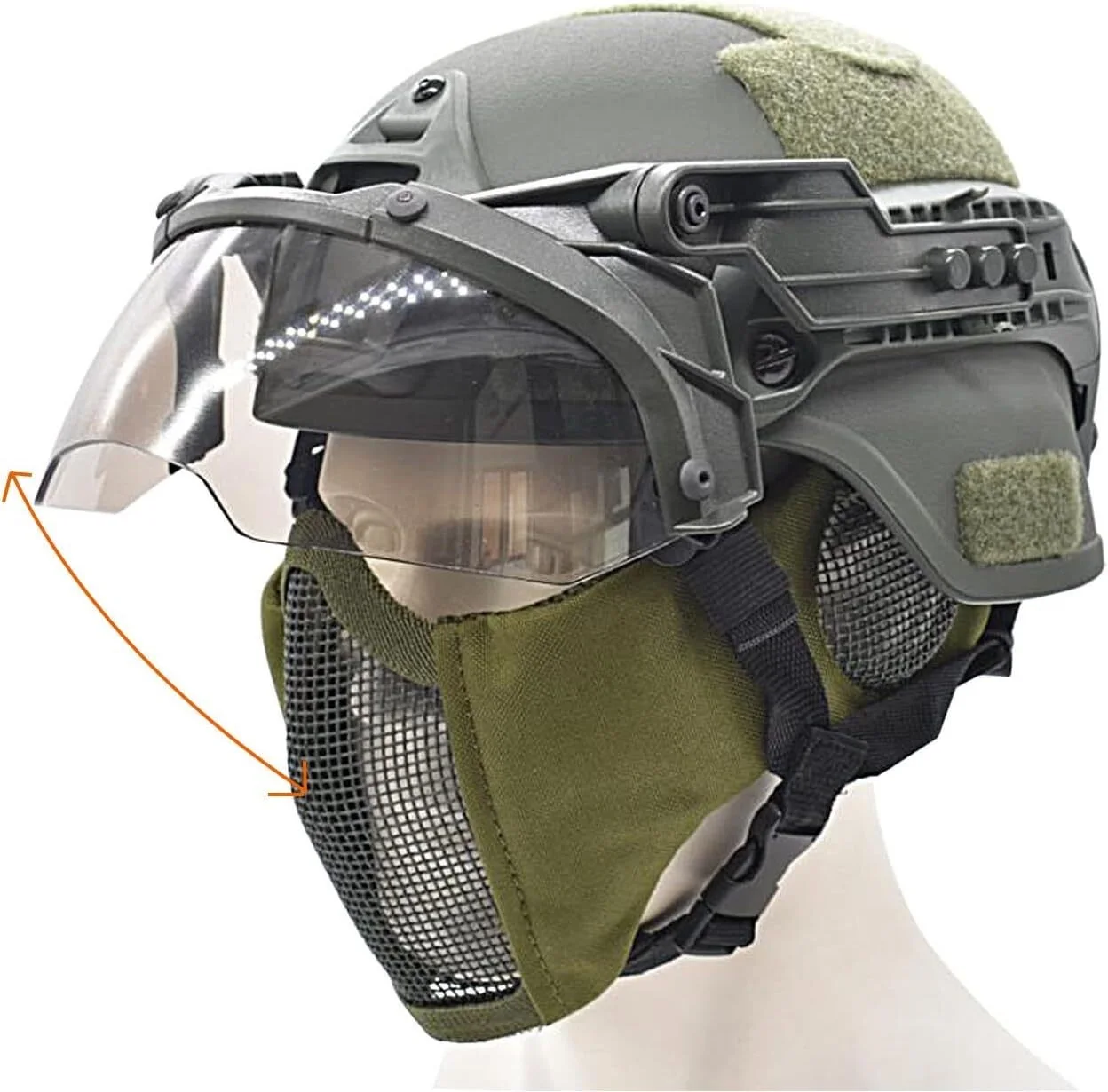 MICH Tactical Helmet Set with Adjustable Visor Goggles & Airsoft Mask for Hunting, Shooting Halloween Cosplay CS Games