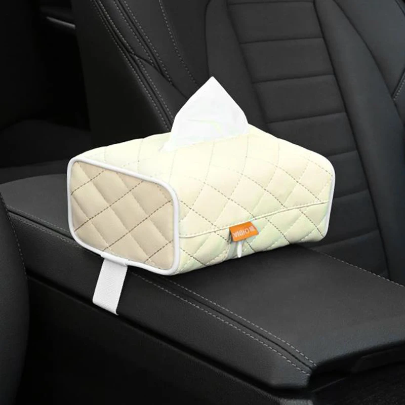 Luxury Pu Leather Car Tissue Box Universal Sun Visor Seat Back Hanging Storage Bag Auto Interior Accessory Organization Decor