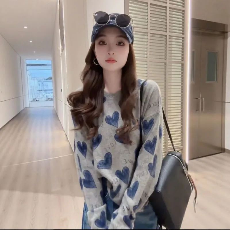 جديد الخريف والشتاء الكورية نمط الأزياء إلكتروني الحب البلوز سترة الراقية كسول نمط محبوك سترة أعلى للنساء #4