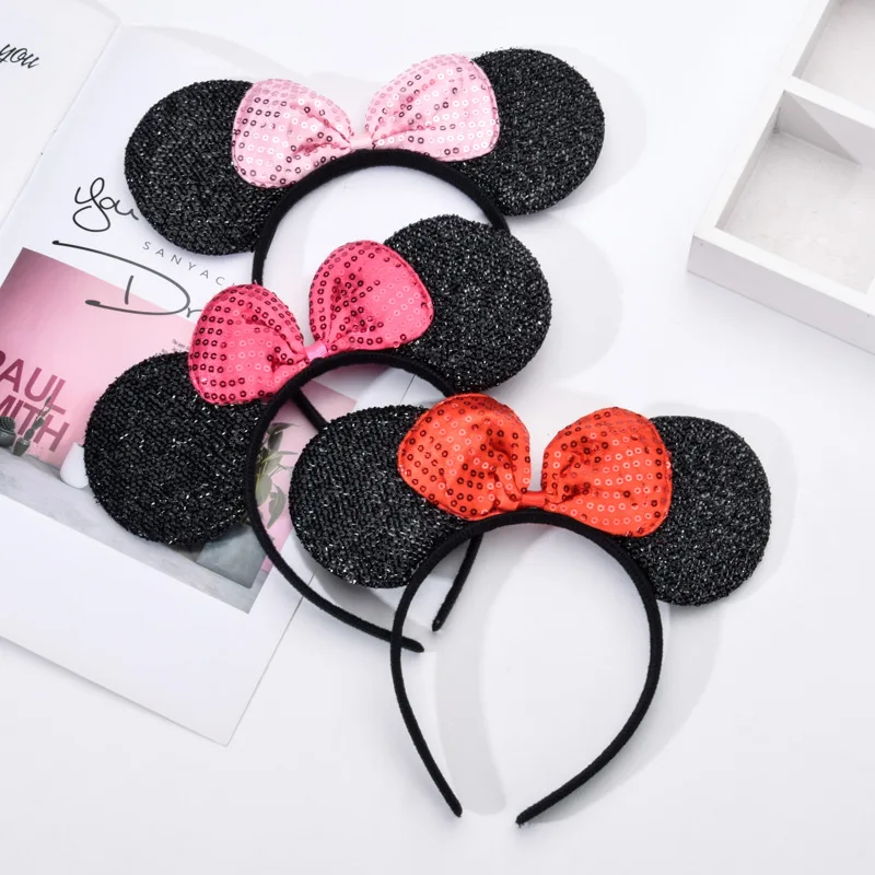 Disney Minnie Ohren schwarz Pailletten rosa Stirnbänder Halloween Geburtstags feier Ball Dress Up Lieferungen begünstigt Kinder Mutter Haarschmuck