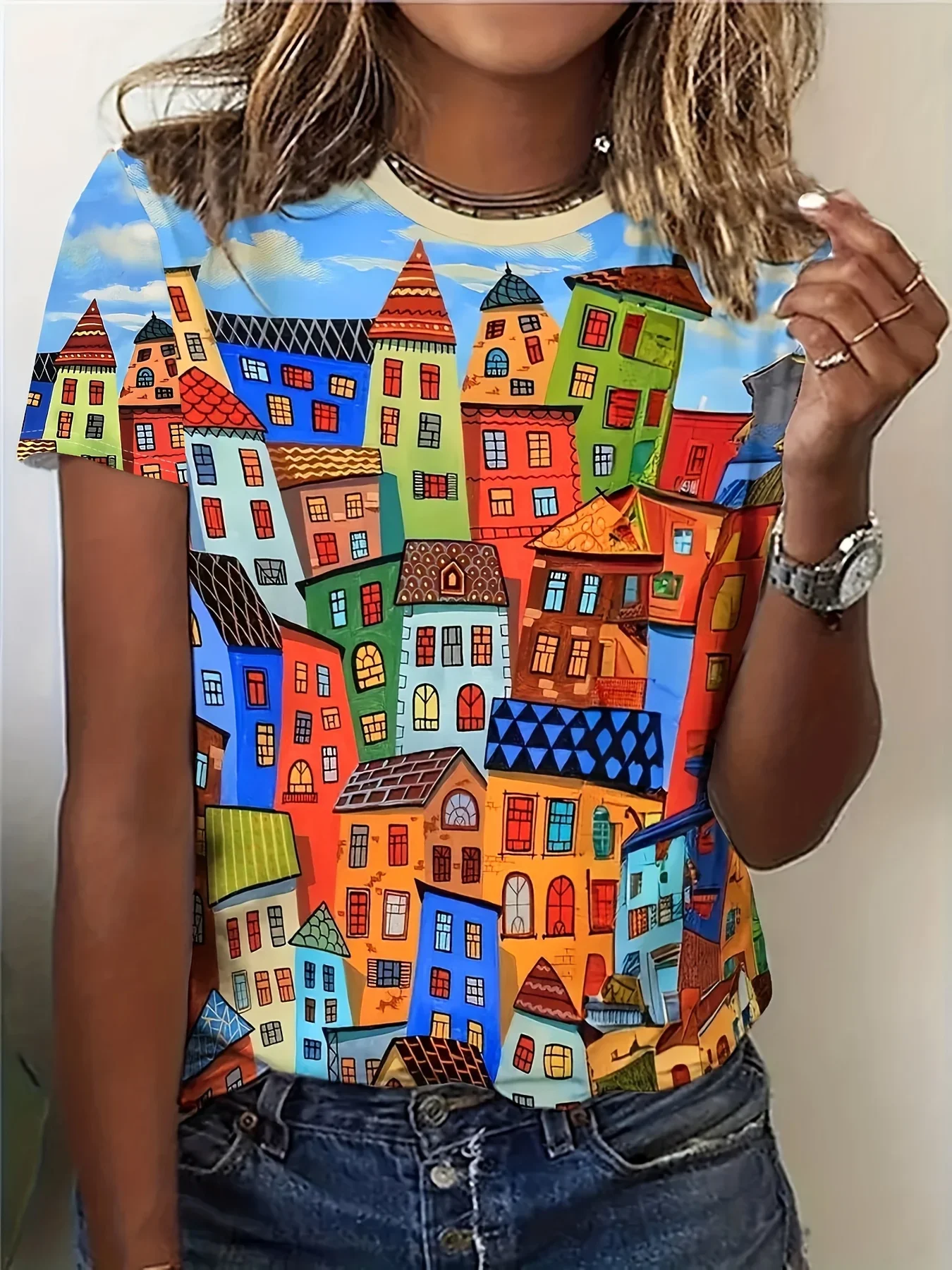 

Summer 2025 New Plus Size Women Elegant Pattern T-shirt Round Neck Printed T-shirt Quick Drying Breathable and Comfortable