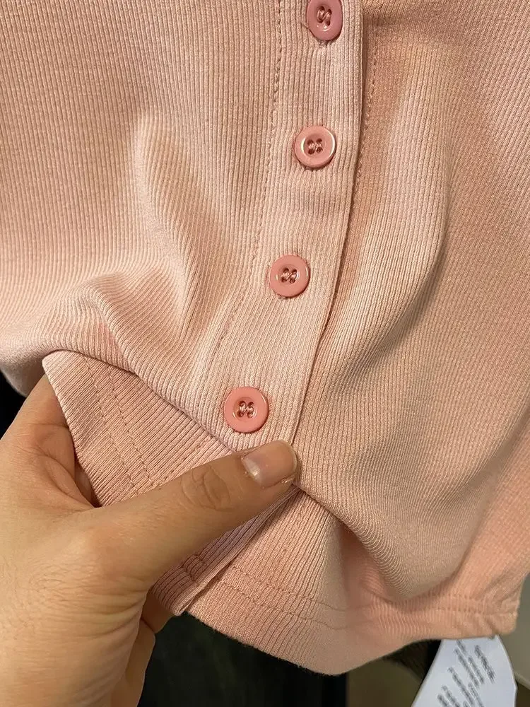 Sweet Fake Two-piece Pink T-shirts Women Kawaii College Long Sleeve Cropped Spliced Daily Casual Tops Streetwear 2025