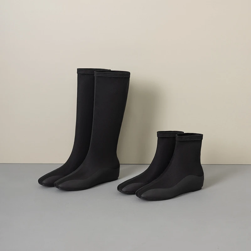 

Women's new autumn and winter square toe low heel and knee calf high leg boots, fashion boots, elastic boots, socks boots