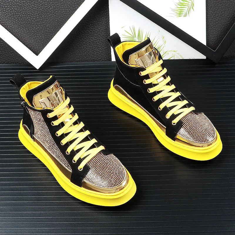 

Breathable Men Shoes Casual Student High Top Sneakers Fashion Rhinestone Luxury Designer Male Leather Sport Shoes Zapatillas