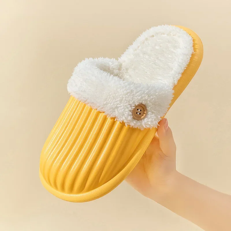 Women Warm Fur Home Slippers Winter Removable Plush Lined Garden Clogs Shoes Men Outdoor/Indoor Antiskid Waterproof Cotton Shoes