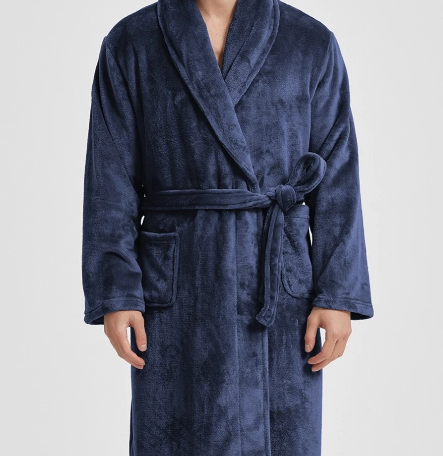 

Мужской длинный халат из кораллового флиса, одежда для сна, зимний толстый фланелевой халат, одежда для отдыха, свободная домашняя одежда, ночное белье с карманом