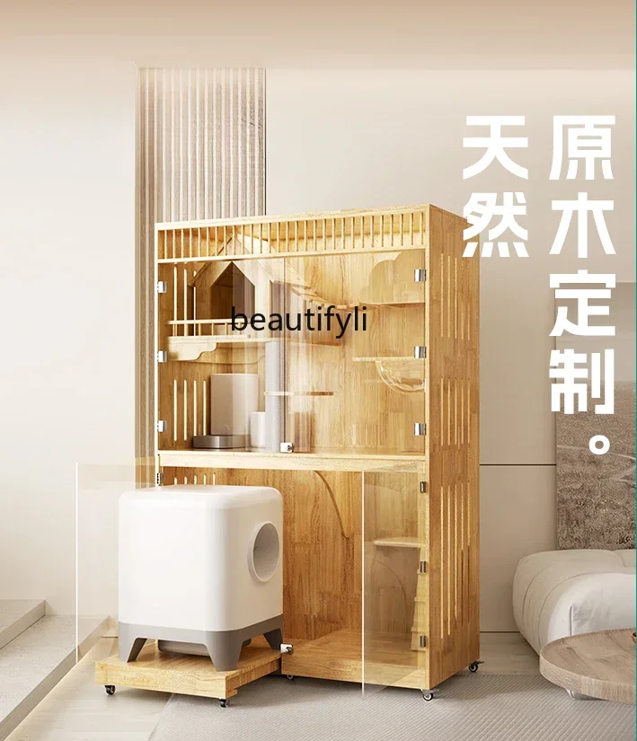 ss 26 Villa Solid Wood Cage Cat Cabinet Can Hold Smart Litter Box Home Cat Nest Cat Chamfer Cattery