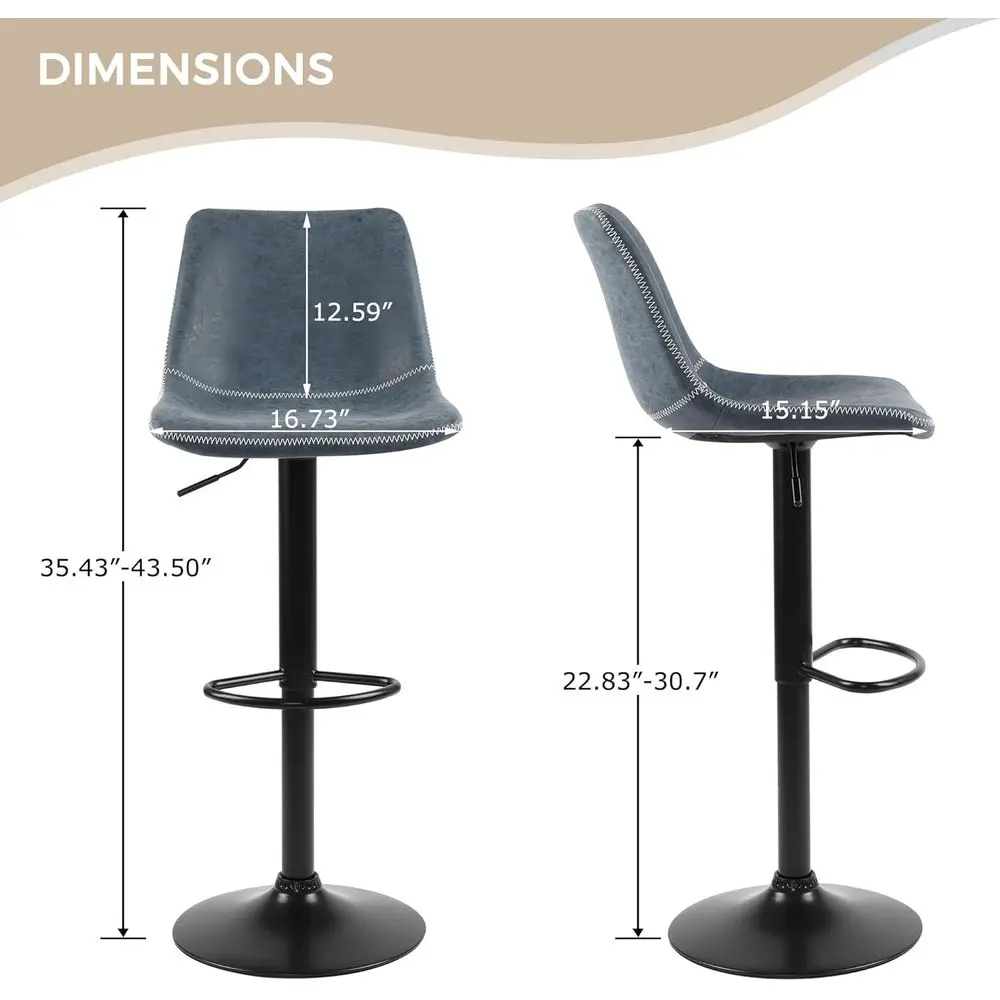 Blue 360-Degree Swivel Modern Counter Height Bar Stools, Set of 2