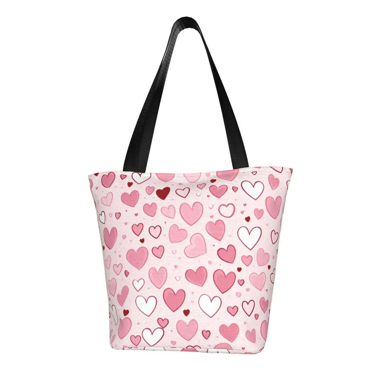 

Модная печать на заказ, простые сумки-тоут для покупок с сердечками, моющаяся парусиновая сумка-шоппер на плечо