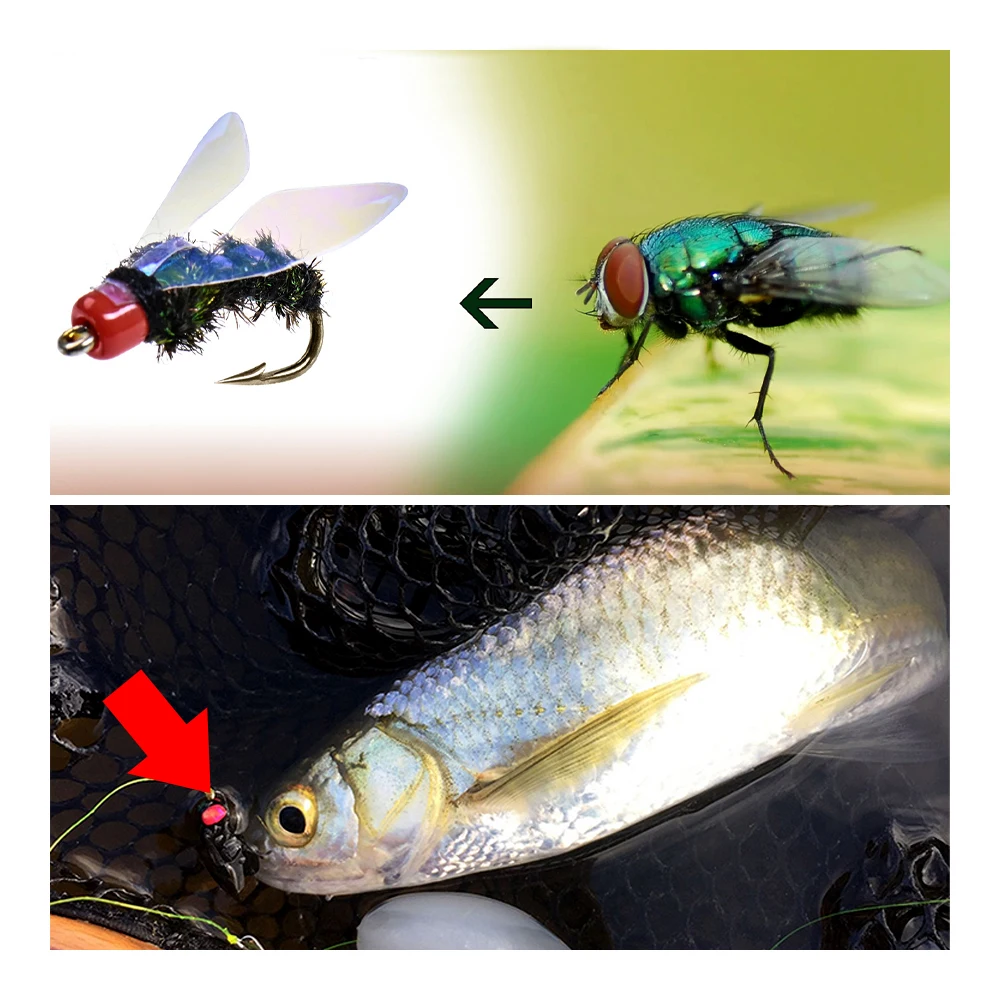 

Bionic Fly Lure Bait Fly Hook Winged Insect Bait White Strips Turn Up Your Mouth Sea ​​Bass Predatory Freshwater Bait