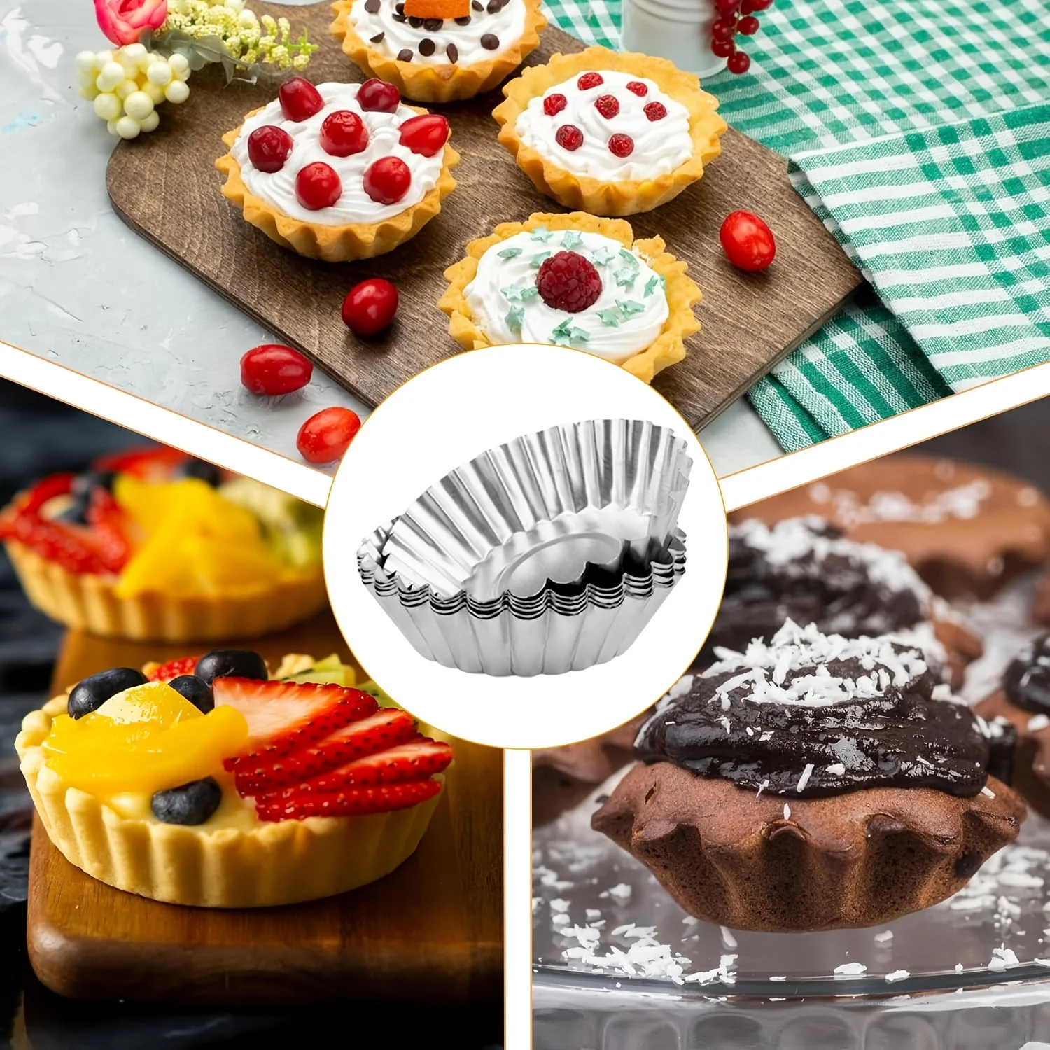 6 Pcs Kitchen Tools for Baking, Including Molds for Thick Egg Tarts, Muffins, and Chrysanthemum Cakes, as Well as Pudding Bowls