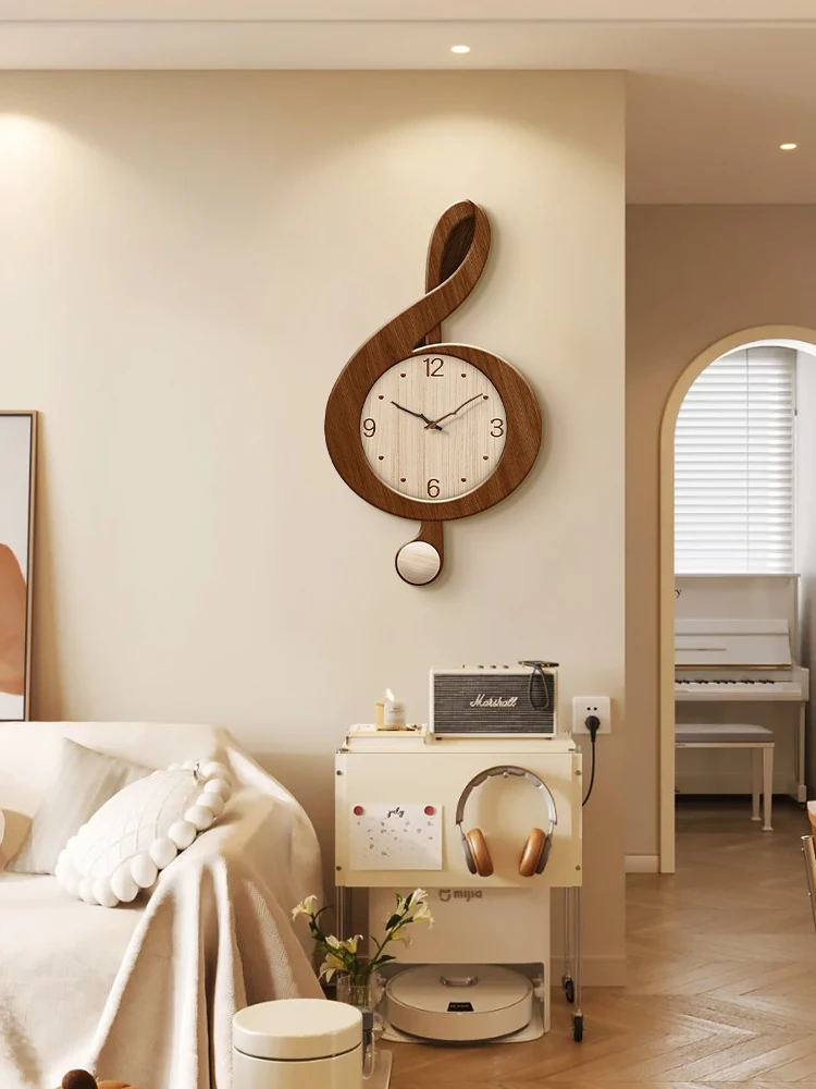 Medieval style living room wall clock dining room silent clock creative music note no punching wall watch art clock log wind